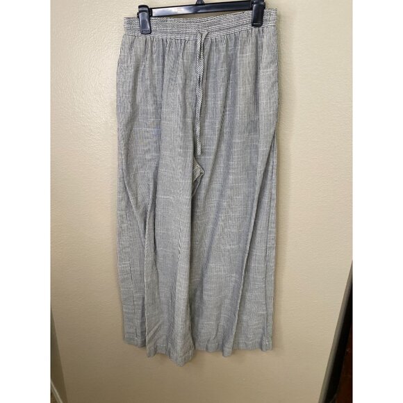Mustard Seed Womens Striped High-Waisted Wide-Leg Pants L Gray Cotton Blend - Picture 2 of 8